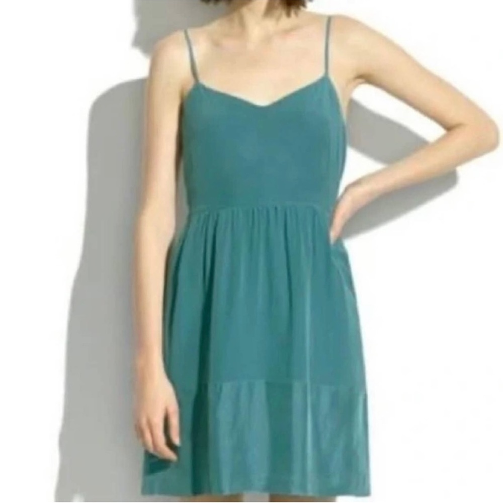 Madewell silk mini dress size 0 - teal marine with pockets.